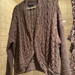 Lauren Ralph Lauren Cozy Cable Knit Brown Cardigan Sweater